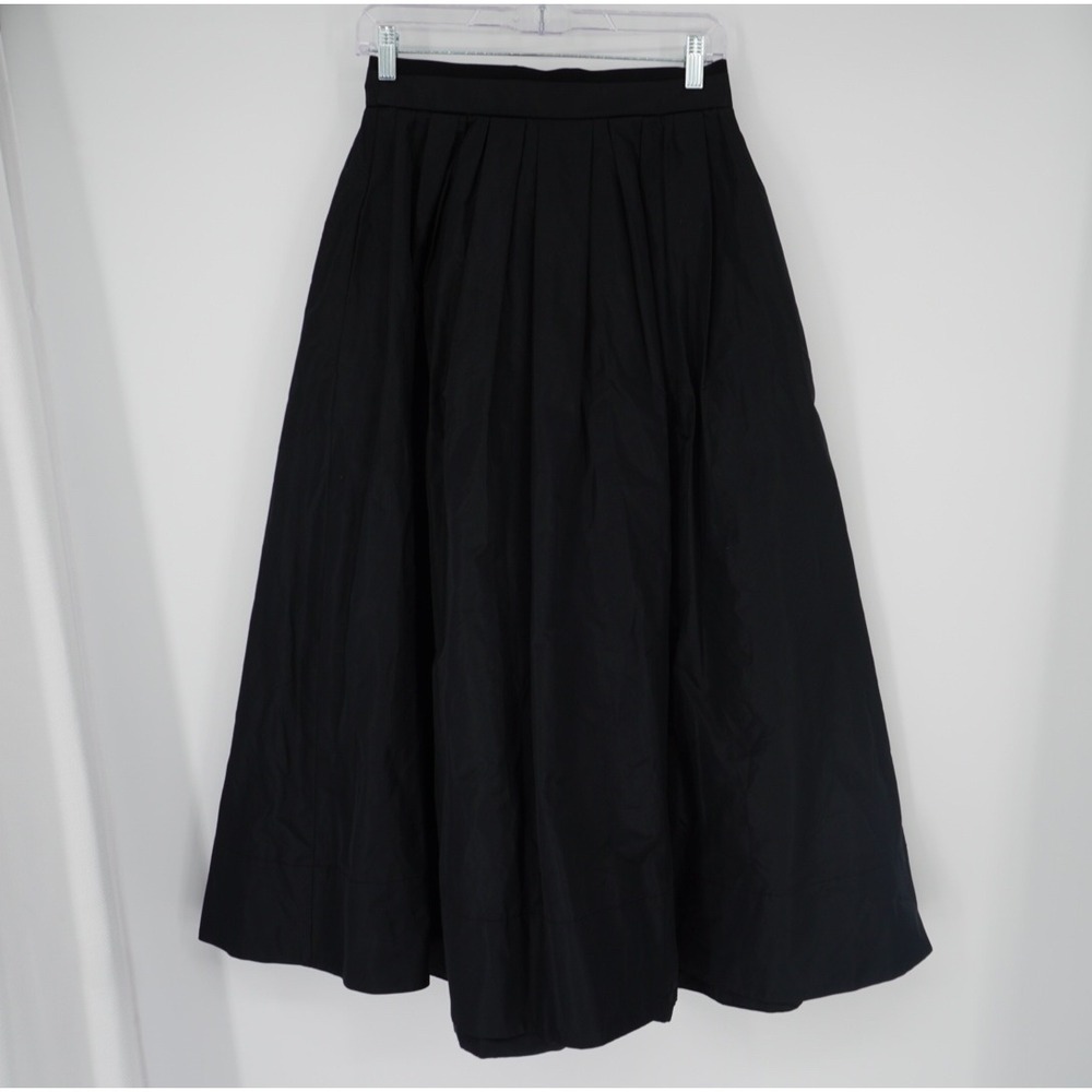 Maje‎ Black Pleated Midi Skirt Noir A-Line Full Skirt Size 36 Luxury Minimalist